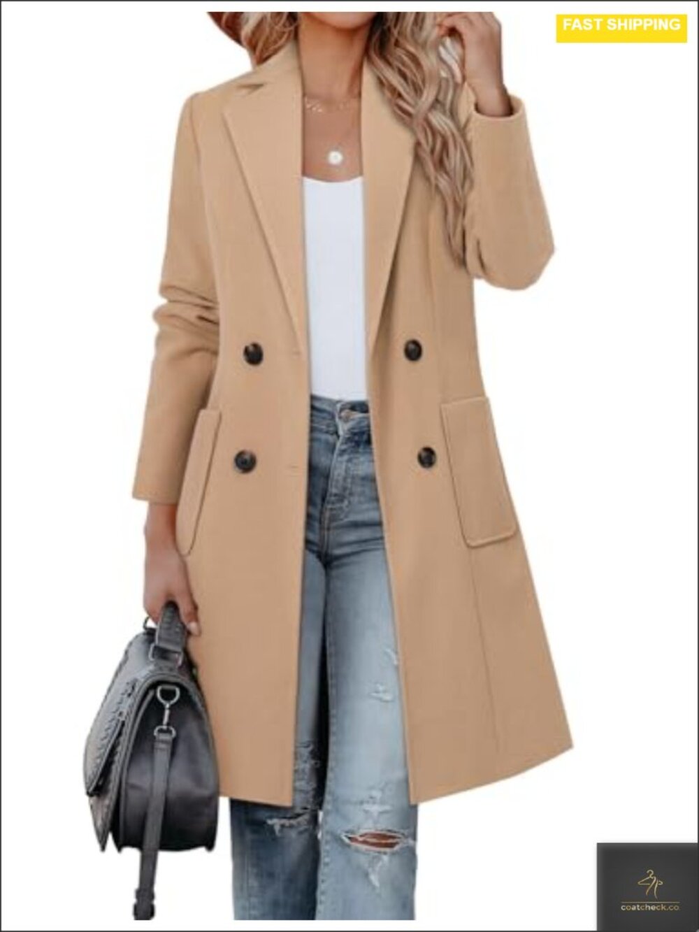 Women's Wool Blend Double Breasted Pea Coat Long Sleeve Winter Coat